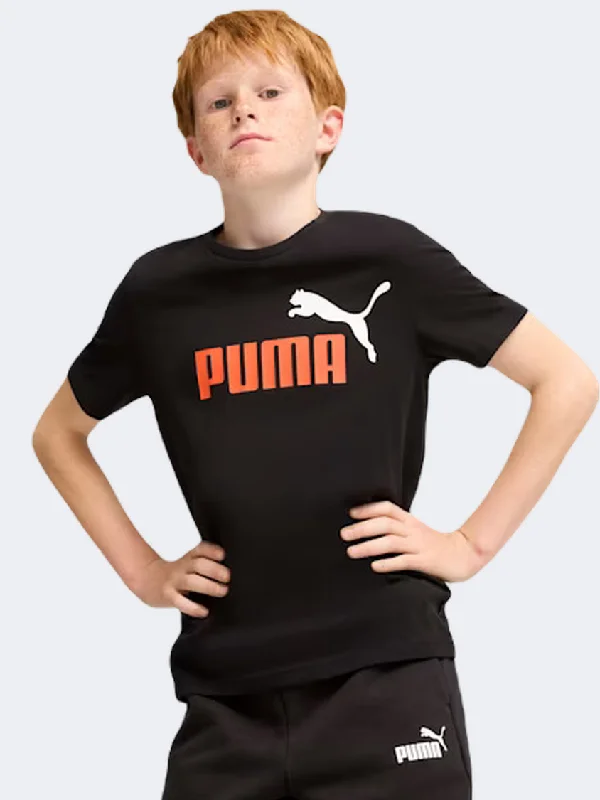 Men's short-sleeve bold print shirt-Puma Essential Plus 2 Logo Boys Lifestyle T-Shirt Redmazing/White