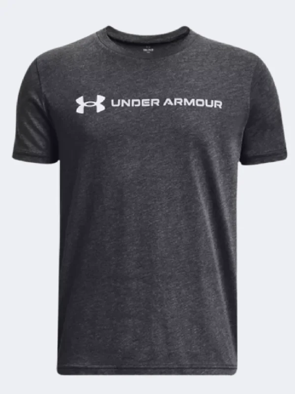 Men's short-sleeve polo shirt-Under Armour  Boys Training T-Shirt Grey/White