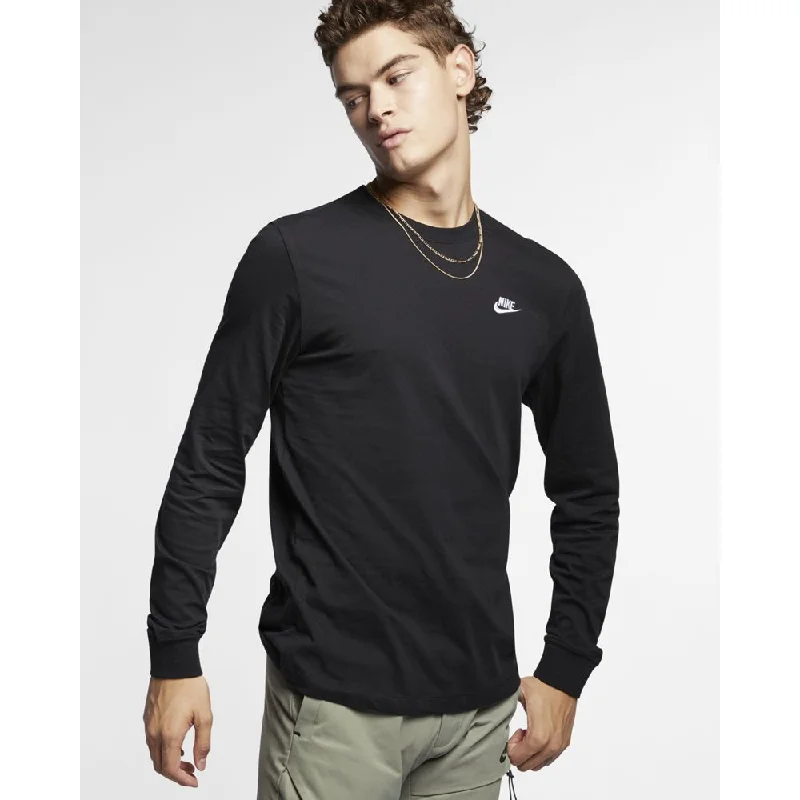 Men's short-sleeve festival shirt-Nike Sportswear Club Men Lifestyle Long Sleeve Black/White