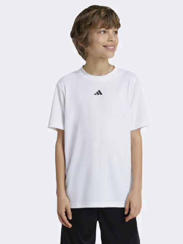 Men's short-sleeve wool blend tee-Adidas Essentials Logo Boys Sportswear T-Shirt White/Black