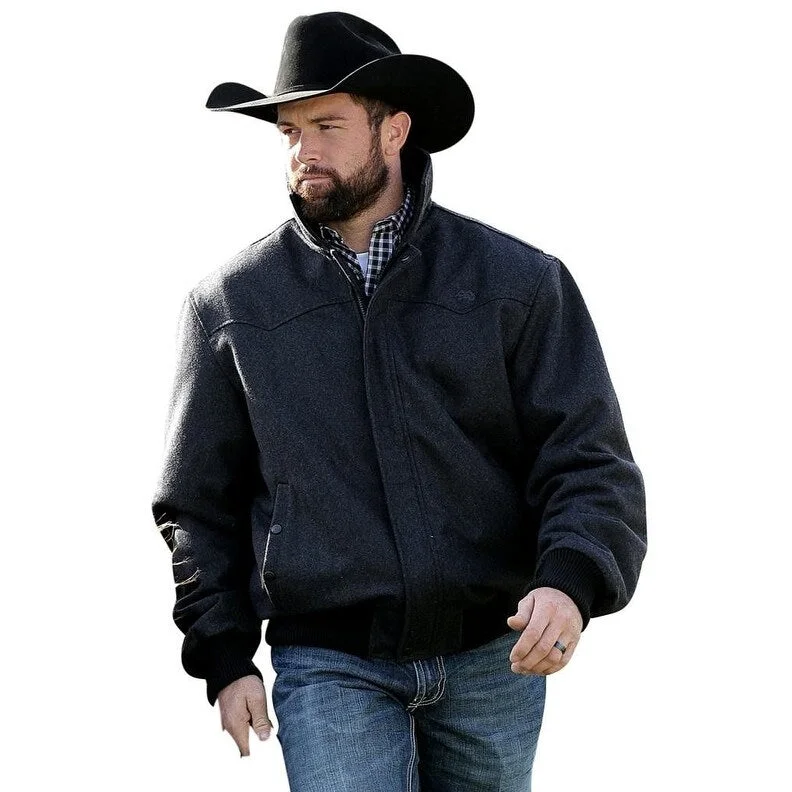 Men's pea coats jackets-Miller Ranch Western Jacket Mens Bomber Rib Knit Charcoal DWJ2011001