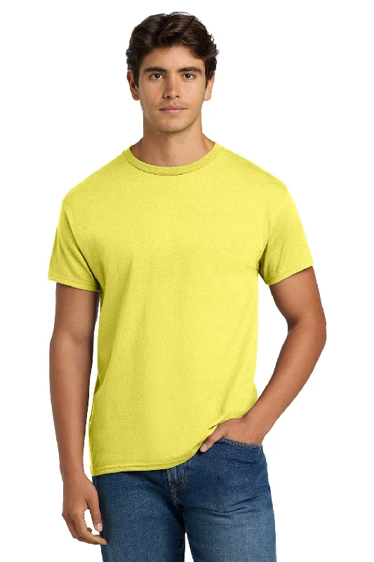 Men's short-sleeve minimalist shirt-Hanes Mens EcoSmart Short Sleeve Crewneck T-Shirt - Yellow