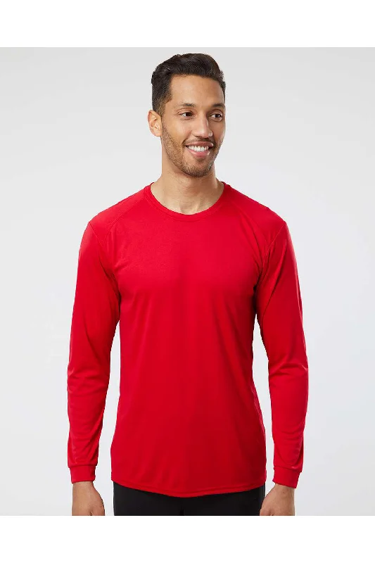 Men's short-sleeve casual blue tee-Paragon Mens Islander Performance Moisture Wicking Long Sleeve Crewneck T-Shirt - Red