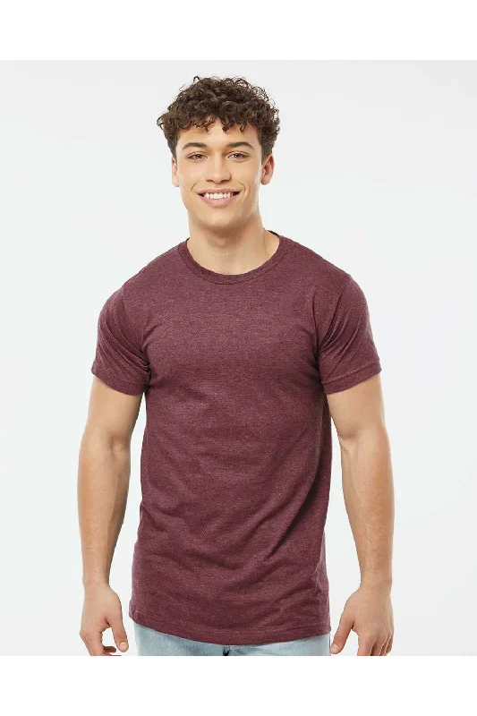 Men's short-sleeve brown vintage top-Tultex Mens Fine Jersey Short Sleeve Crewneck T-Shirt - Heather Burgundy