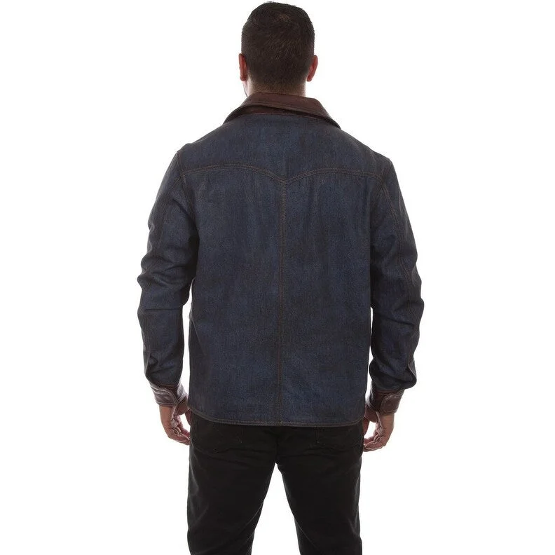 Men's special-occasion jackets-Scully Western Jacket Mens Jean Leather Pocket Zip Denim F0_1068