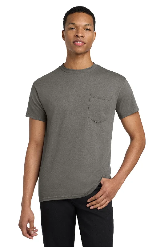 Men's short-sleeve office gray shirt-Gildan Mens Short Sleeve Crewneck T-Shirt w/ Pocket - Charcoal Grey