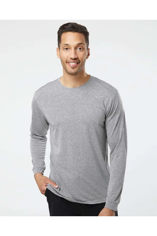 Men's short-sleeve linen shirt-Paragon Mens Islander Performance Moisture Wicking Long Sleeve Crewneck T-Shirt - Heather Grey