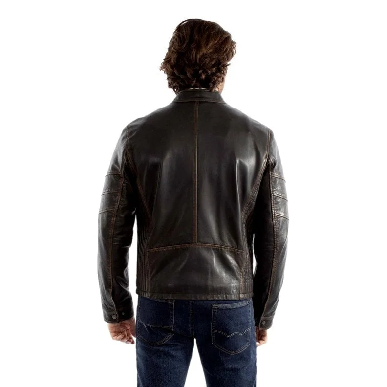 Men's best-selling jackets-Scully Western Jacket Mens Leather Zip Front Band Collar Black F0_2078