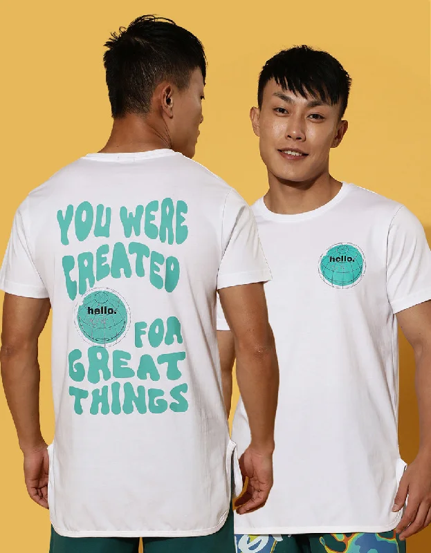 Men's short-sleeve festival shirt-Created for Great Things White Regular Back Typographic Printed Tshirt