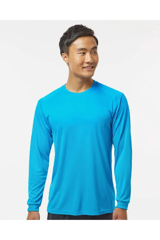 Men's short-sleeve wool blend tee-Paragon Mens Islander Performance Moisture Wicking Long Sleeve Crewneck T-Shirt - Turquoise Blue