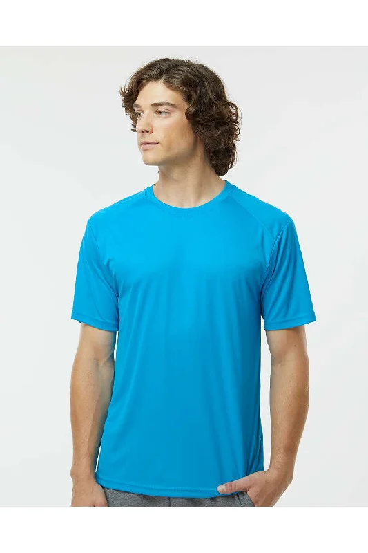 Men's short-sleeve striped shirt-Paragon Mens Islander Performance Moisture Wicking Short Sleeve Crewneck T-Shirt - Turquoise Blue