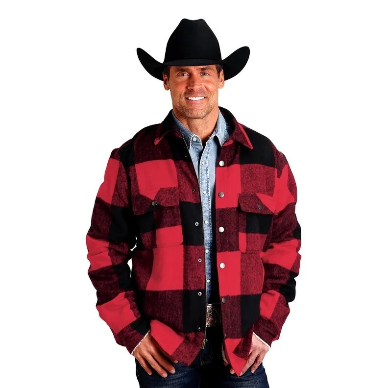 Men's cotton jackets-Stetson Western Jacket Mens Buffalo Plaid Red 11-097-0119-6056 RE