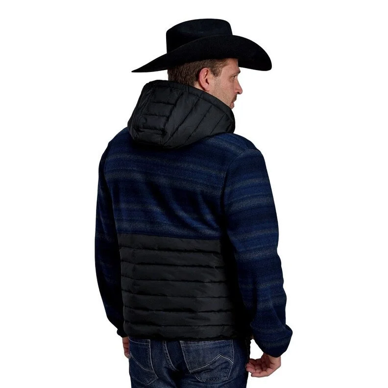 Men's zip-up jackets-Roper Western Jacket Mens Hood Zip Logo Patch Blue