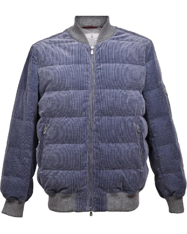 Men's synthetic jackets-Brunello Cucinelli Mens Cashmere Bomber Jacket in Blue