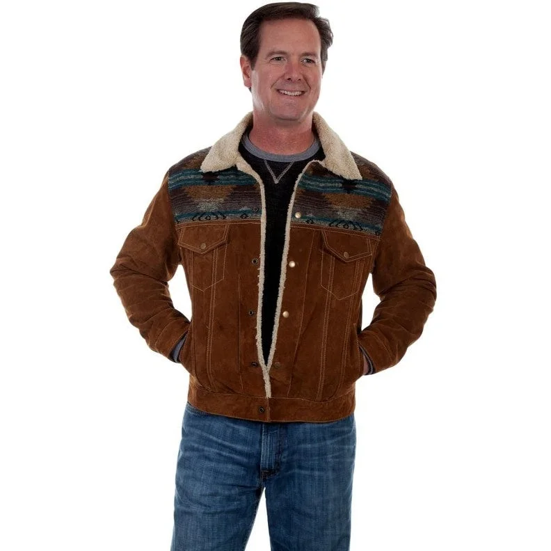 Men's outerwear jackets-Scully Western Jacket Mens Suede Jean Faux Shearling Collar F0_1015