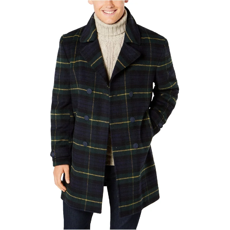 Men's versatile jackets-Tommy Hilfiger Mens Plaid Overcoat Dress, Green, 38 Short