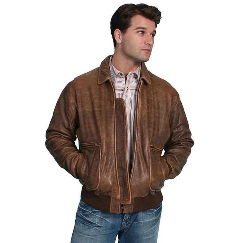 Men's premium jackets-Scully Western Jacket Mens Zip Bi Swing Knit Waist Brown F0_714