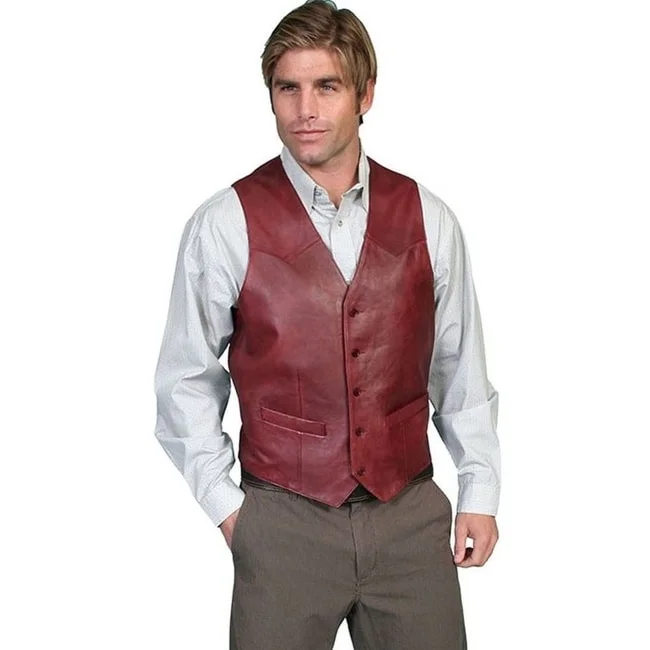 Men's heavy-duty jackets-Scully Western Vest Mens Quality Leather Button Lambskin F0_503