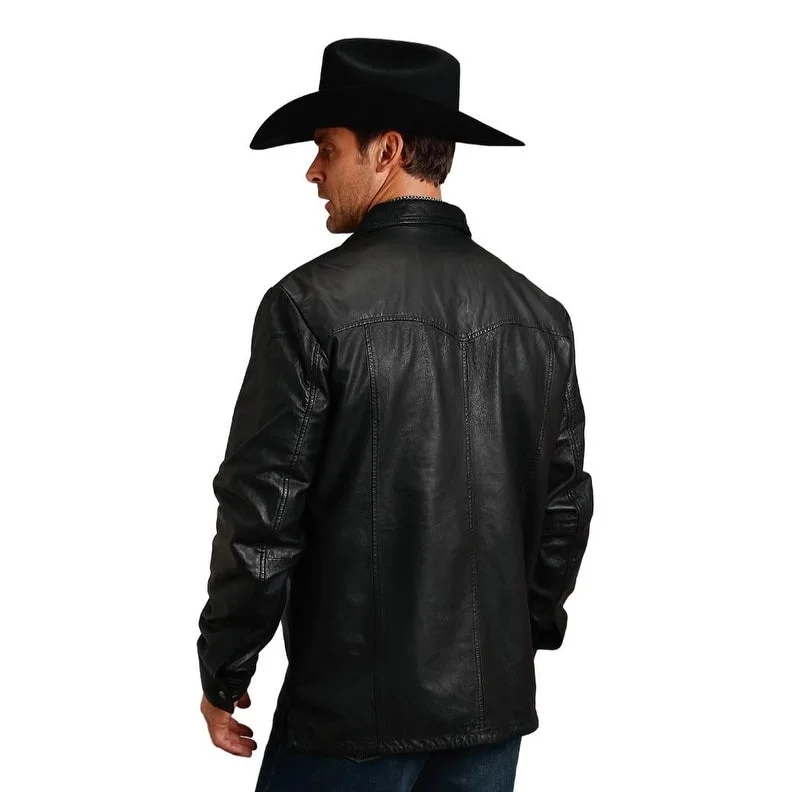 Men's faded jackets-Stetson Western Jacket Mens Leather Snap Black 11-097-0539-6622 BL