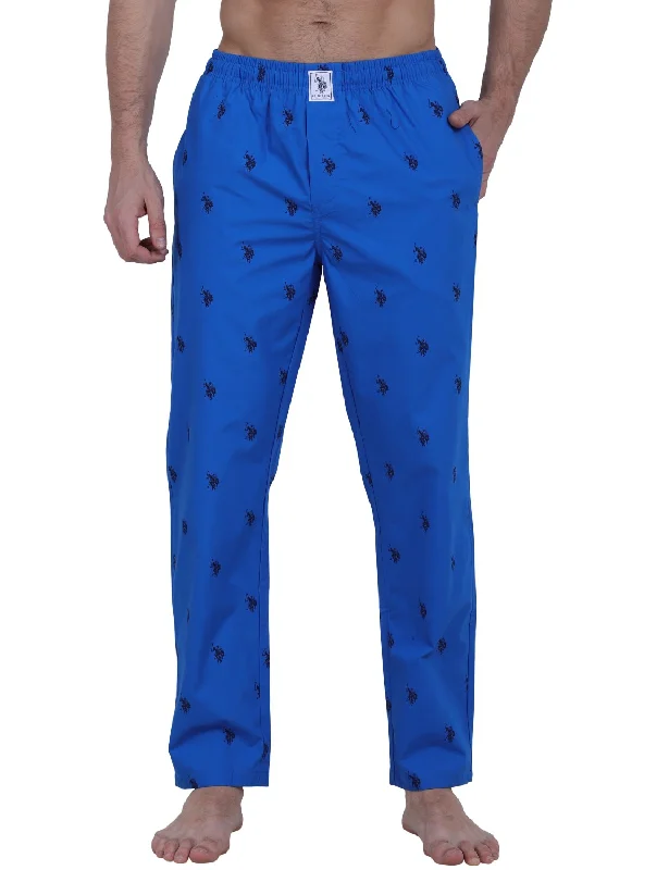 men's stretch white denim pants-US Polo Printed Cotton Blue Pyjama Lower Night Wear For Men