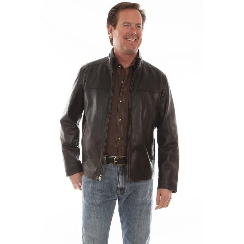 Men's two-tone jackets-Scully Western Jacket Mens Leather Zip Lined Black Lamb F0_1078