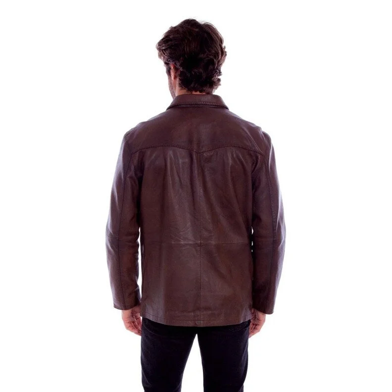 Men's weekend jackets-Scully Western Jacket Mens Whipstitch Leather Button Chocolate F0_2050