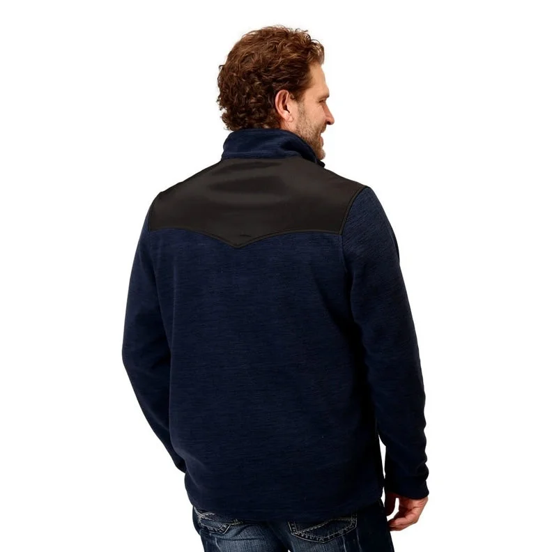 Men's matte jackets-Roper Western Jacket Mens Micro Fleece Zip Navy 03-097-0692-6165 BU