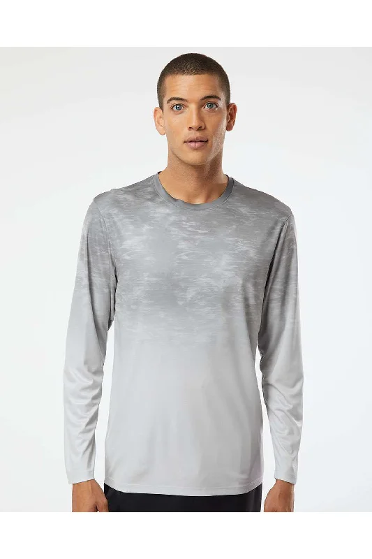 Men's short-sleeve summer shirt-Paragon Mens Montauk Oceanic Fade Performance Moisture Wicking Long Sleeve Crewneck T-Shirt - Aluminum Grey - Closeout