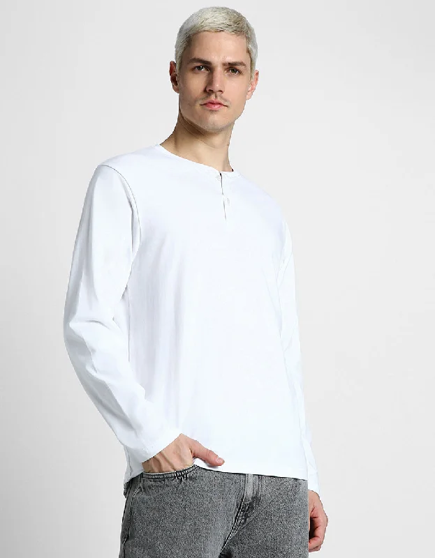 Men's short-sleeve everyday tee-Henley White Solid Tshirt