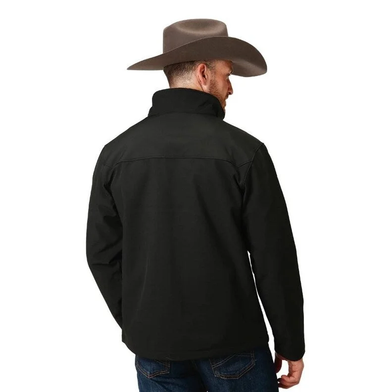 Men's high-collar jackets-Roper Western Jacket Mens Soft Shell Zip Black 03-097-0780-6002 BL