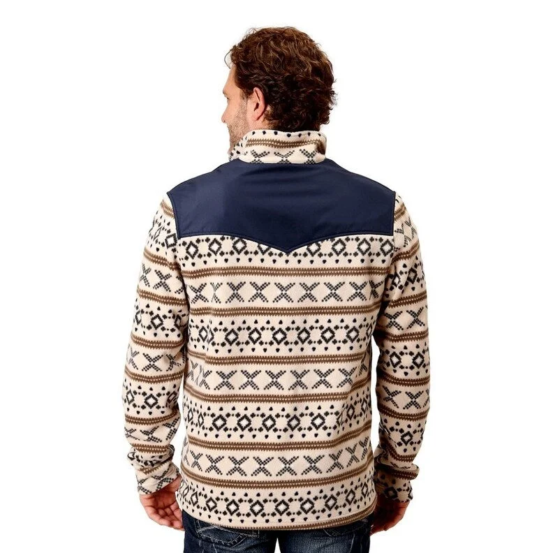 Men's mountaineering jackets-Roper Western Jacket Mens Fleece Zip Aztec Cream 03-097-0692-6163 WH