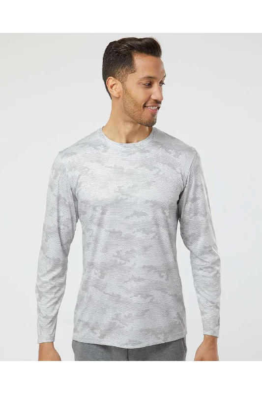 Men's short-sleeve gray casual top-Paragon Mens Pompano Performance Moisture Wicking Camo Long Sleeve Crewneck T-Shirt - Aluminum Grey - Closeout