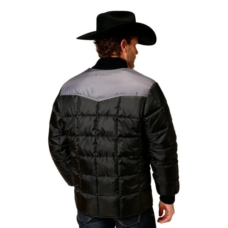 Men's vibrant jackets-Roper Western Jacket Mens Poly Fill Zipper Black 03-097-0761-0528 BL