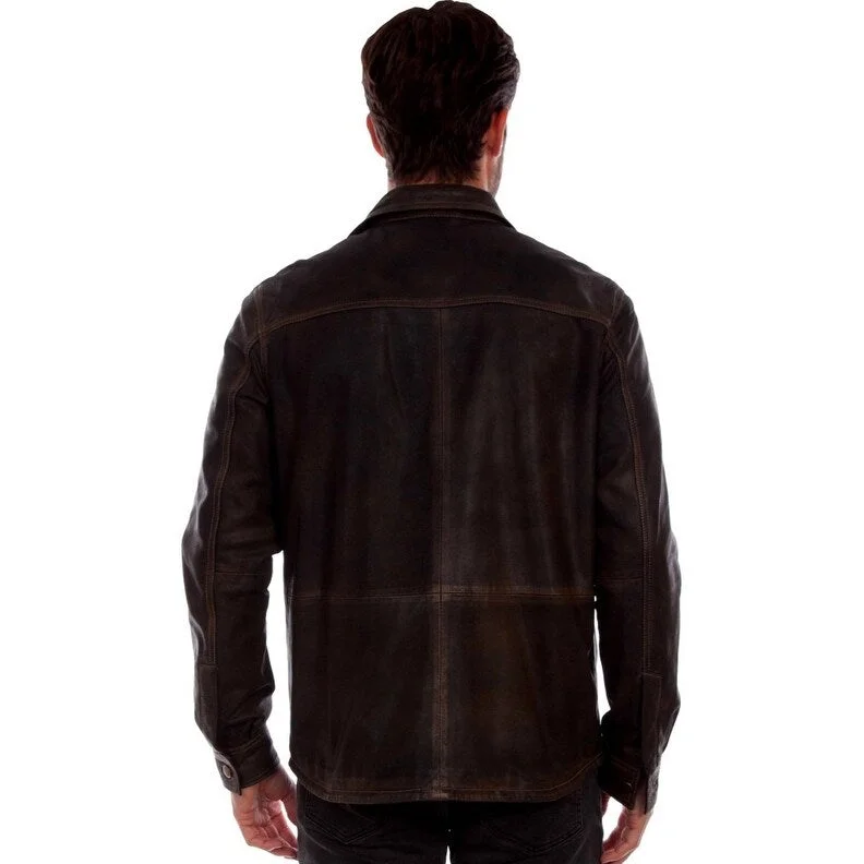 Men's clubbing jackets-Scully Western Jacket Mens Button Front Leather Chocolate F0_2025