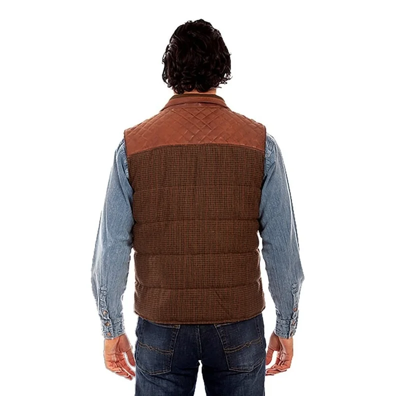 Men's brown jackets-Scully Western Vest Mens Leather Trim Quilted Vintage Brown F0_1092