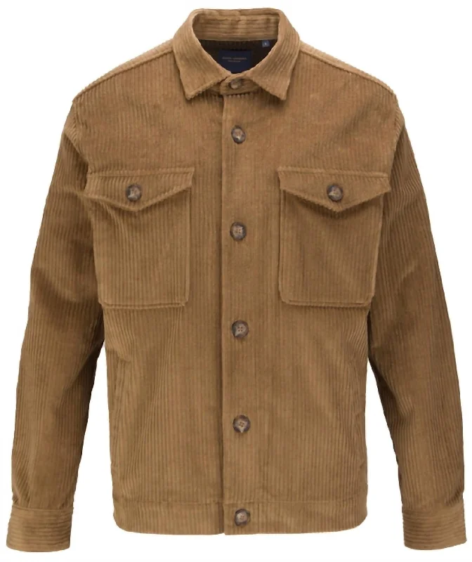 Men's golf jackets-Men's Corduroy Shirt Jacket In Tan