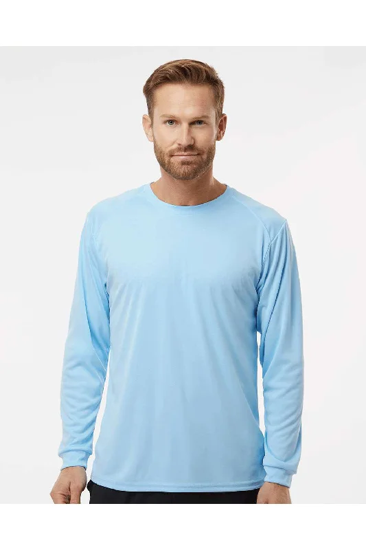 Men's short-sleeve workout shirt-Paragon Mens Islander Performance Moisture Wicking Long Sleeve Crewneck T-Shirt - Blue Mist