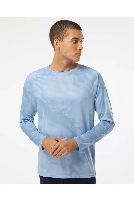 Men's short-sleeve trendy shirt-Paragon Mens Cabo Camo Performance Moisture Wicking Long Sleeve Crewneck T-Shirt - Blue Mist - Closeout