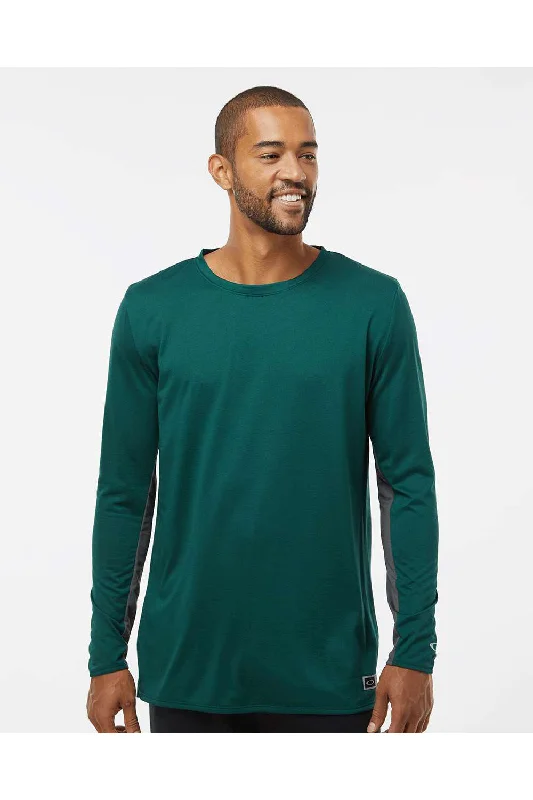 Men's short-sleeve maroon workout tee-Oakley Mens Team Issue Hydrolix Long Sleeve Crewneck T-Shirt - Team Fir Green