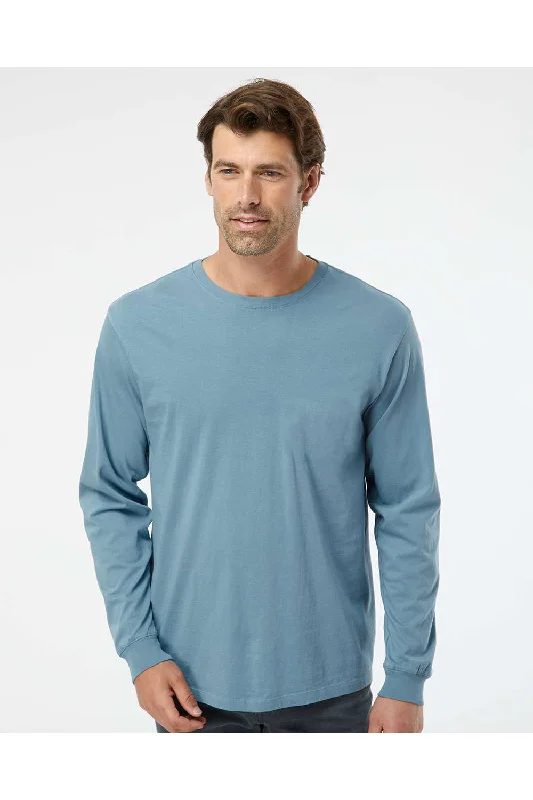 Men's short-sleeve synthetic workout shirt-SoftShirts Mens Organic Long Sleeve Crewneck T-Shirt - Slate Blue