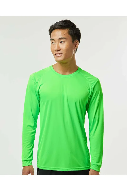 Men's short-sleeve golf navy top-Paragon Mens Islander Performance Moisture Wicking Long Sleeve Crewneck T-Shirt - Neon Lime Green