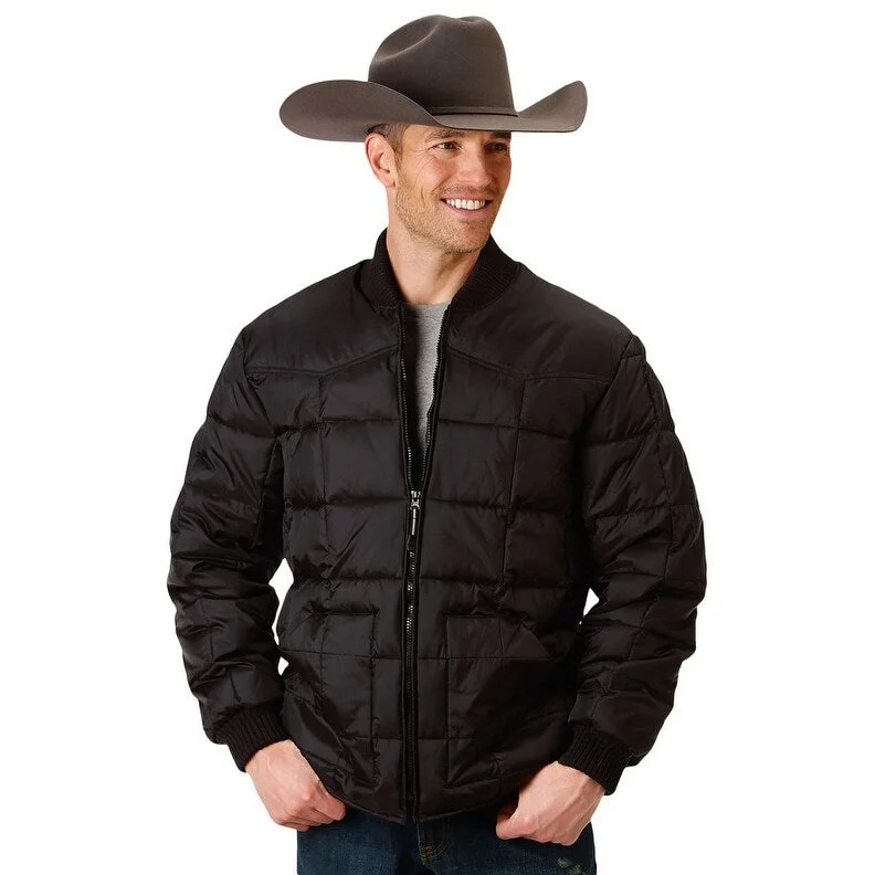 Men's budget jackets-Roper Western Jacket Mens Down-like Fill Black 03-097-0761-0522 BL