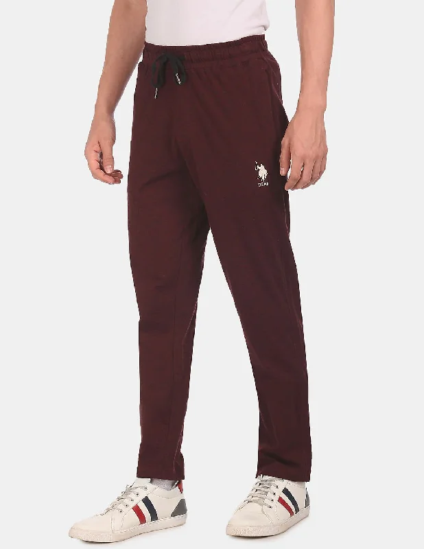 men's stretch gray linen pants-US Polo Cotton Maroon Track Pants Lower Bottom for Men