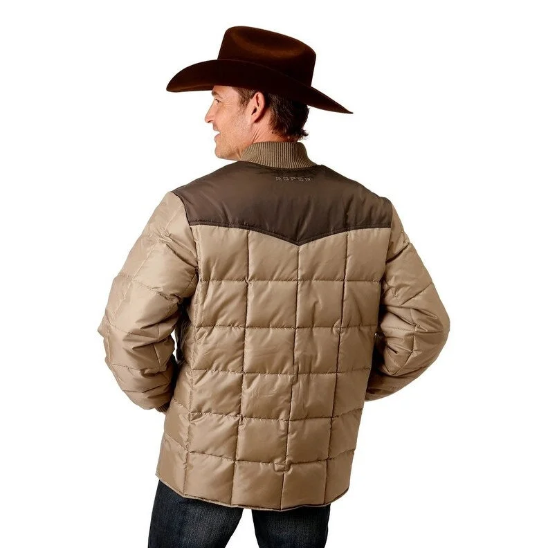 Men's striped jackets-Roper Western Jacket Mens Quilted OPP Khaki 03-097-0761-0535 BR