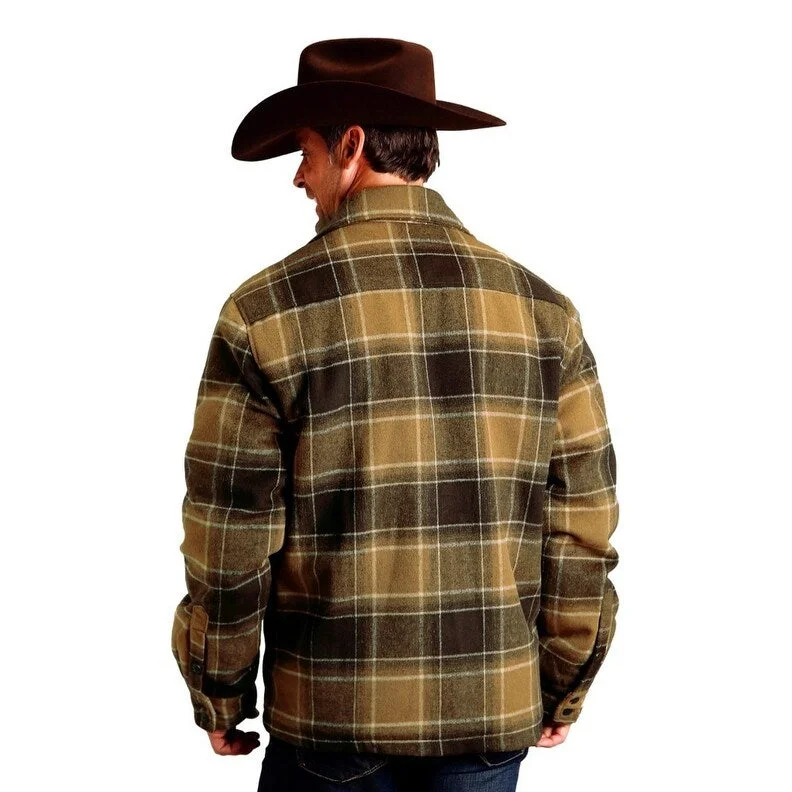 Men's olive green jackets-Stetson Western Coat Mens Plaid Wool Blend Brown 11-097-0119-6058 BR