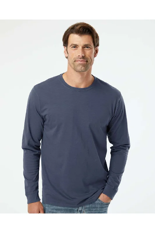 Men's short-sleeve preppy polo top-SoftShirts Mens Organic Long Sleeve Crewneck T-Shirt - Navy Blue