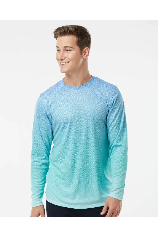 Men's short-sleeve soft tee-Paragon Mens Barbados Performance Moisture Wicking Pin Dot Long Sleeve Crewneck T-Shirt - Blue Mist/Light Teal Blue