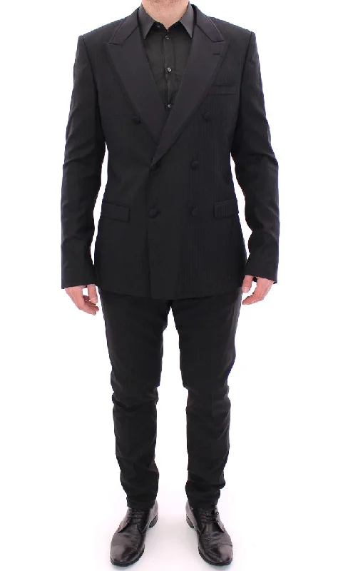 Men's cotton jackets-Dolce & Gabbana Elegant  Striped Wool-Silk Blend Men's Suit