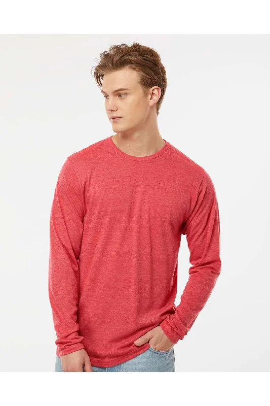 Men's short-sleeve trendy shirt-Tultex Mens Poly-Rich Long Sleeve Crewneck T-Shirt - Heather Red