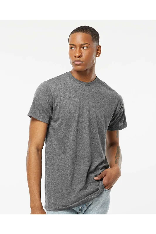 Men's short-sleeve synthetic workout shirt-Tultex Mens Poly-Rich Short Sleeve Crewneck T-Shirt - Heather Charcoal Grey